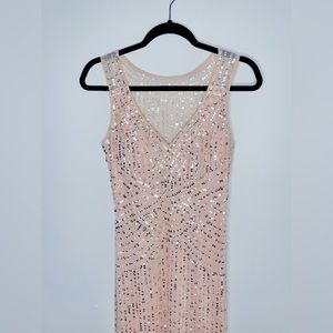 Aidan Mattox Pink Sequined V-Neck Long Dress Size 2